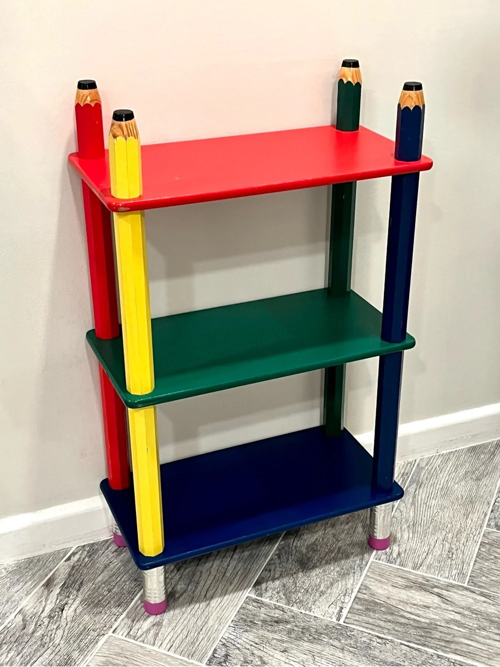 Vintage 80s/90s Pierre Sala Colorful Kids Pencil Book Shelf Classroom - Rare!